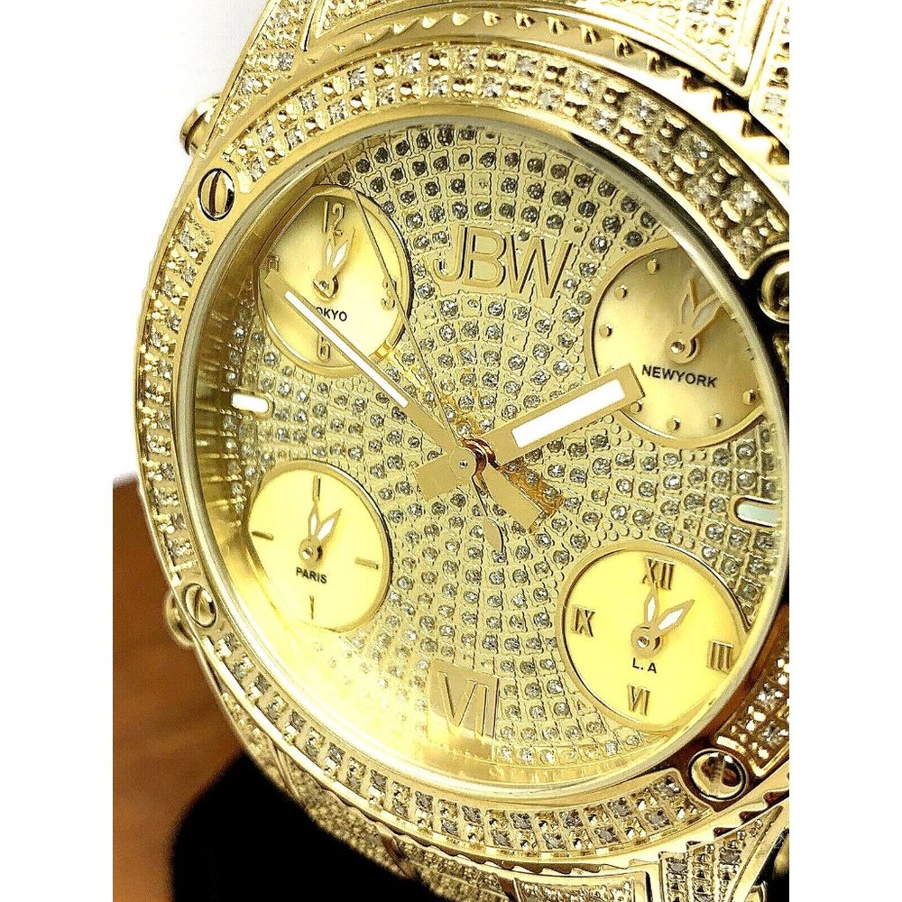 JBW Men's Watch JB-6213-A Jet Setter 2.34CTW Diamond Quartz Gold Multi Time Zone